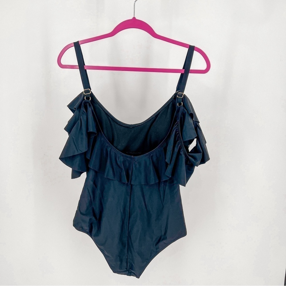 Nicole Miller Ruffled Cold Shoulder One-Piece - Picture 2 of 7